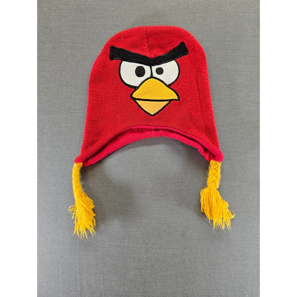Angry Birds Red Bird Laplander Beanie Hat Red Knit Earflap Braided Tassels